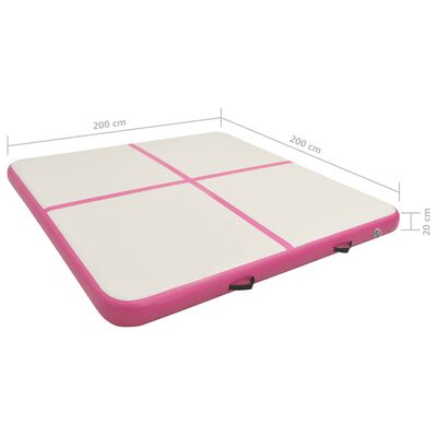 vidaXL piepūšams vingrošanas paklājs ar pumpi, 200x200x20 cm, rozā PVC