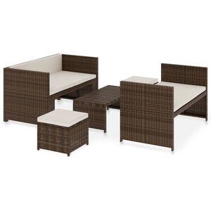 vidaXL 5-daļīgs dārza atpūtas mēbeļu komplekts ar matračiem, PE, brūns