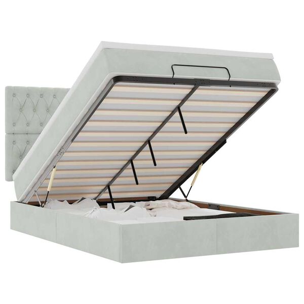 vidaXL Osmaņu gulta ar matračiem & LEDs, gai&scaron;i pelēks, 140x200cm samts