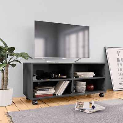 vidaXL TV skapītis uz ritentiņiem, 90x35x35 cm, skaidu plāksne, pelēks