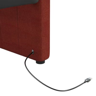 vidaXL dīvāngulta, USB, vīnsarkans audums, 90x200 cm