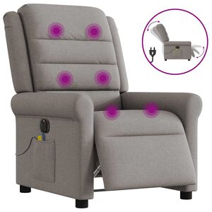 vidaXL elektrisks masāžas krēsls, atgāžams, pelēkbrūns audums