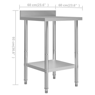 vidaXL virtuves darba galds, 60x60x93 cm, nerūsējošs tērauds