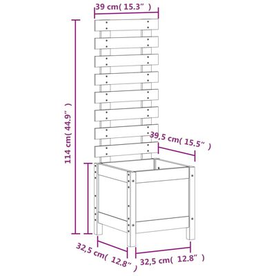 vidaXL dārza puķu kaste, balta, 39x39,5x114 cm, priedes masīvkoks