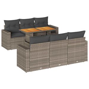 vidaXL 7-daļīgs dārza dīvāna komplekts, matrači, pelēka PE rotangpalma
