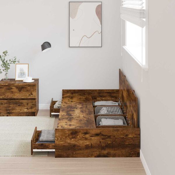 vidaXL Gultas rāmis Dūmaka ozols 80 x 200 cm Inženierijas koks