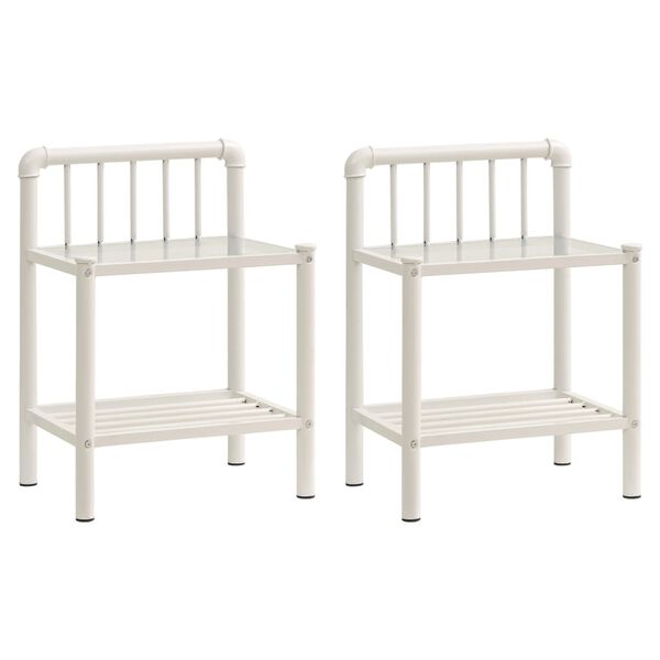 vidaXL naktsgaldiņi, 2 gab., balts metāls, caurspīdīgs stikls