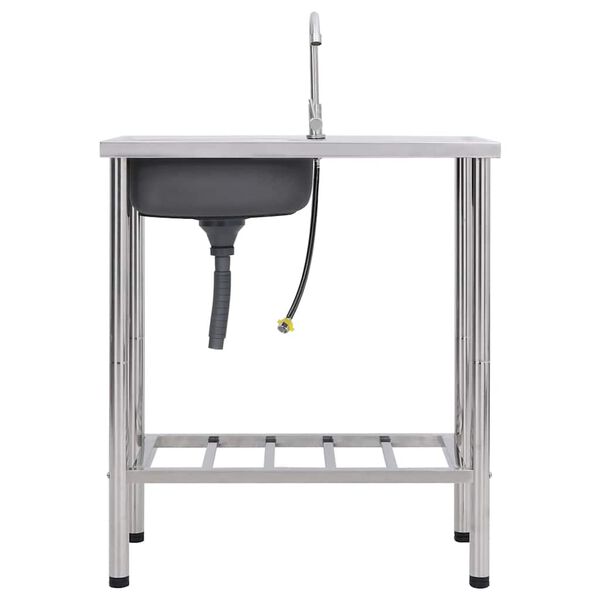 vidaXL kempinga izlietne ar vienu bļodu un krānu, nerūsējo&scaron;s tērauds