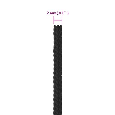 vidaXL laivu virve, melna, 2 mm, 25 m, polipropilēns