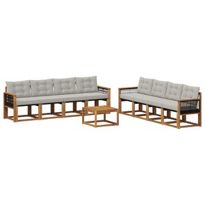 vidaXL Āra dīvānu komplekts ar spilvenu 9 pcs Dabīga un gai&scaron;i pelēka