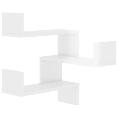 vidaXL sienas stūra plaukti, 2 gab., spīdīgi balti, 40x40x50 cm