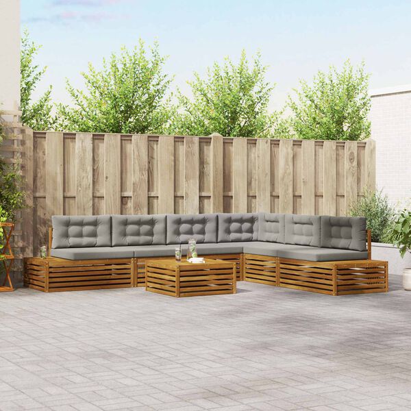 vidaXL Āra dīvānu komplekts 7 Gabals Dabīgs un gai&scaron;i pelēks