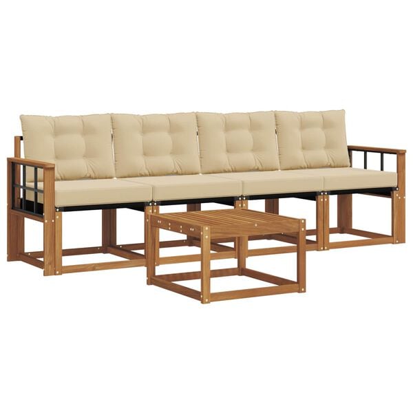 vidaXL Āra dīvānu komplekts ar spilvenu 5 pcs Dabisks un bē&scaron;s