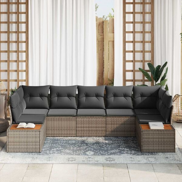 vidaXL Dārza dīvānu komplekts ar spilvenu 7 pcs Pelēka poliratāns