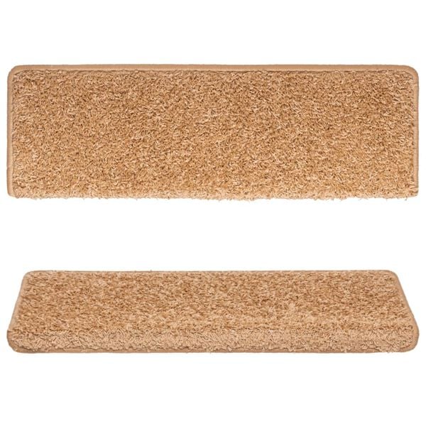 vidaXL kāpņu paklājiņi, 15 gab., 65x21x4 cm, bē&scaron;i, taisnstūrveida mala