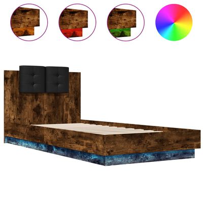 vidaXL gultas rāmis ar galvgali un LED, koka krāsa, 90x200 cm