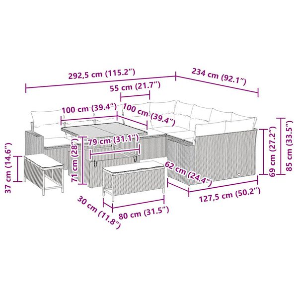 vidaXL Dārza dīvānu komplekts ar spilvenu 13 pcs Melna poliratāns