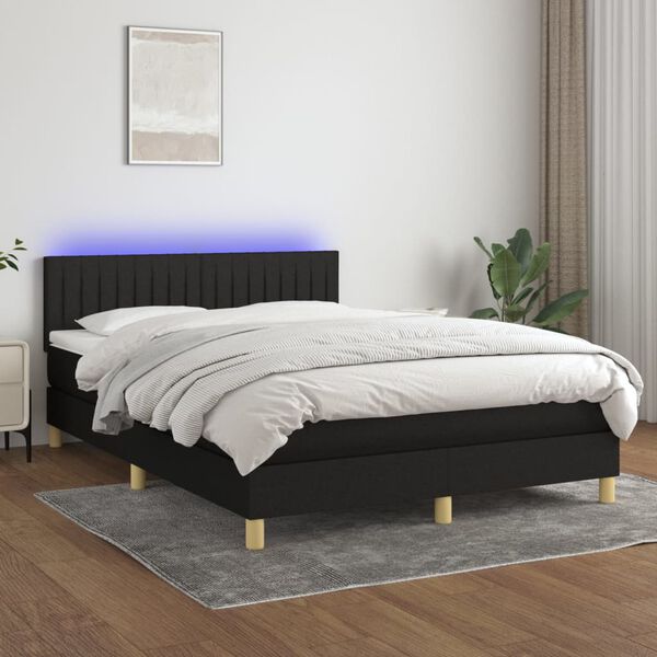 vidaXL atsperu gulta ar matraci, LED, melns audums, 140x190 cm