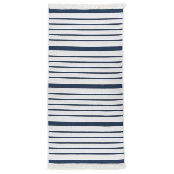 vidaXL paklājs, balts ar zilām svītrām, 100x200 cm, kokvilna