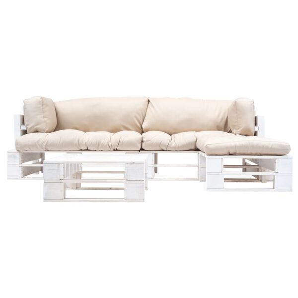 vidaXL 4-daļīgs pale&scaron;u dīvānu komplekts ar smil&scaron;krāsas matračiem, koks