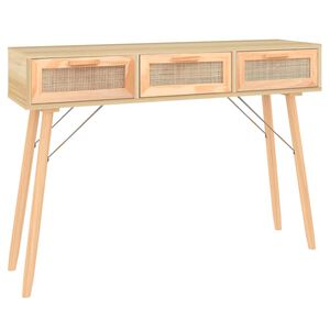 vidaXL konsoles galds, brūns, 105x30x75 cm, priedes koks, rotangpalma