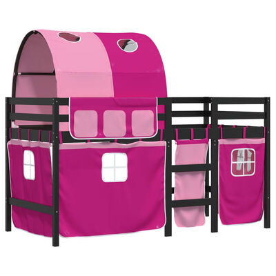 vidaXL bērnu augstā gulta ar tuneli, rozā, 90x200 cm, priedes koks