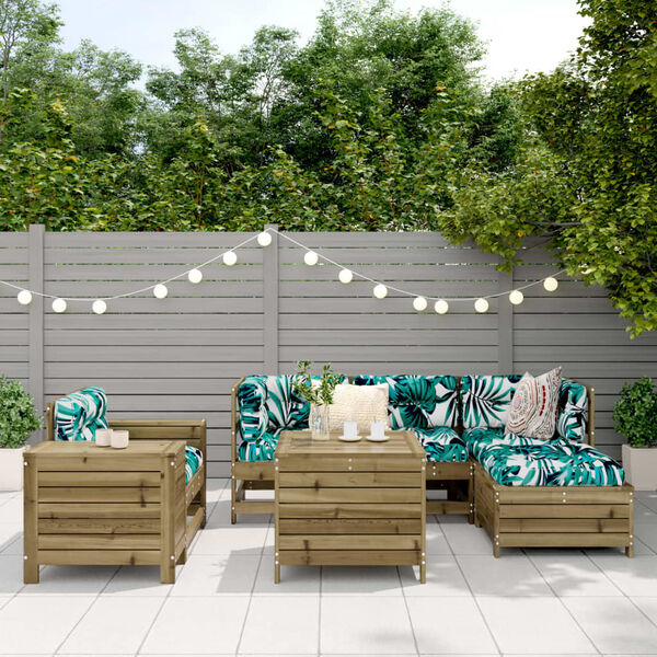 vidaXL 7-daļīgs dārza dīvānu komplekts, impregnēts priedes koks