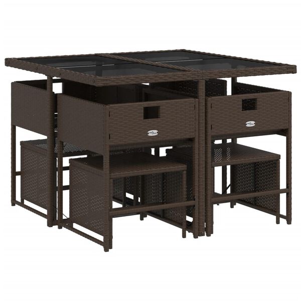 vidaXL 9-daļīgs dārza mēbeļu komplekts, matrači, brūna PE rotangpalma