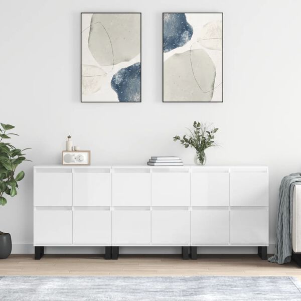 vidaXL kumodes, 3 gab., spīdīgi baltas, inženierijas koks