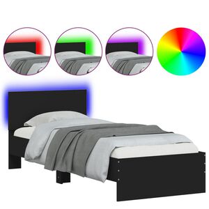 vidaXL gultas rāmis ar galvgali un LED, melns, 75x190 cm