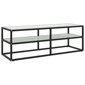 vidaXL TV galdiņ&scaron;, melns, balts marmora raksts, 120x40x40 cm, stikls