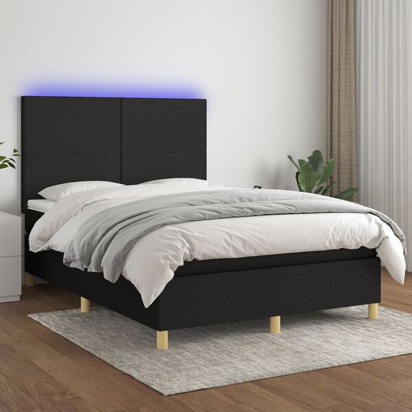 vidaXL atsperu gulta ar matraci, LED, melns audums, 140x190 cm