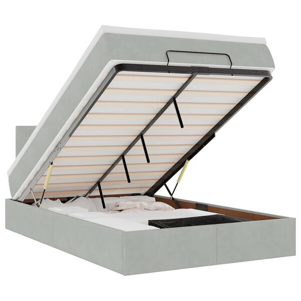 vidaXL Osmaņu gultas rāmis ar matrača gai&scaron;i pelēks 120x200cm samts