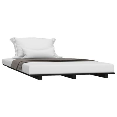 vidaXL gultas rāmis, melns, 75x190 cm, priedes masīvkoks