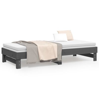 vidaXL izvelkama gulta, pelēka, 2x(80x200) cm, priedes masīvkoks