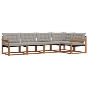 vidaXL Āra dīvānu komplekts ar spilvenu 5 pcs Dabīgs un gai&scaron;i pelēks