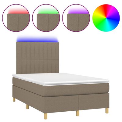 vidaXL atsperu gulta ar matraci, LED, pelēkbrūns audums, 120x200 cm