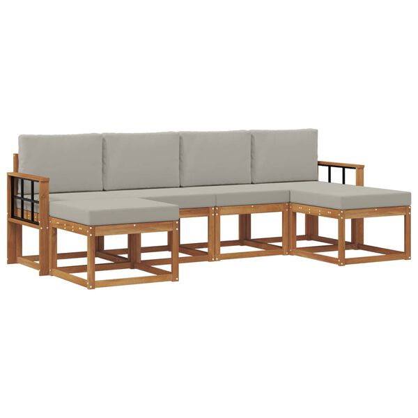 vidaXL Āra dīvānu komplekts ar spilvenu 6 pcs Dabīgs un gai&scaron;i pelēks