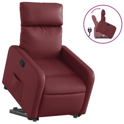 vidaXL atpūtas krēsls, paceļams, atgāžams, vīnsarkana mākslīgā āda