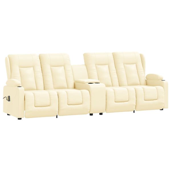 vidaXL četrvietīgs masāžas krēsls ar glāžu turētāju, bē&scaron;a mākslīgā āda