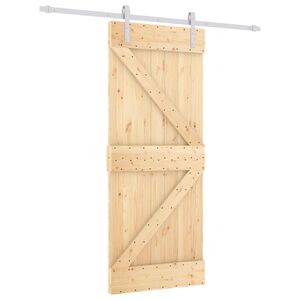 vidaXL Slīdo&scaron;ās durvis Dabisks un balts 85 x 210 cm Cieta priedes koks