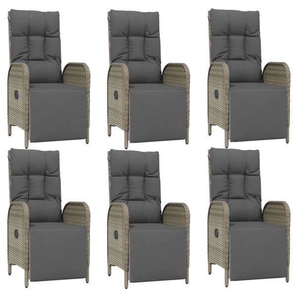 vidaXL 7-daļīgs dārza mēbeļu komplekts, matrači, pelēka PE rotangpalma