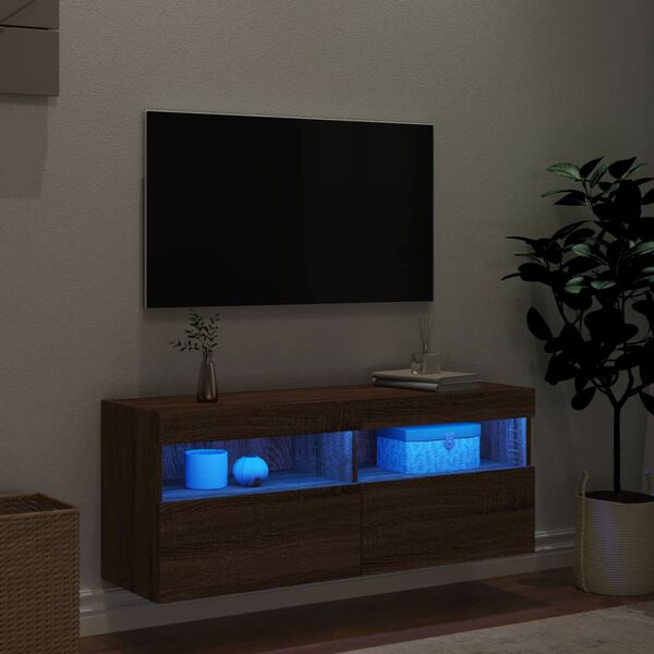 vidaXL TV plaukti ar LED lampiņām, 100x30x40 cm, brūna ozolkoka