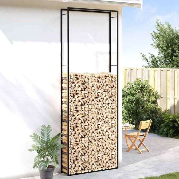 vidaXL malkas uzglabā&scaron;anas statīvs, matēti melns, 110x28x312cm,tērauds