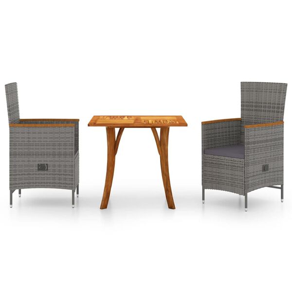 vidaXL 3-daļīgs dārza mēbeļu komplekts, pelēks