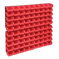 vidaXL 96-daļīgs sienas plaukts ar kastēm un paneļiem, melns, sarkans