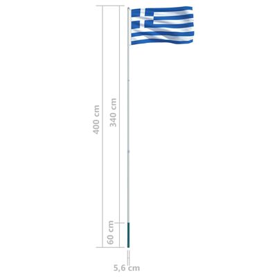 vidaXL Grieķijas karogs un karoga masts, alumīnijs, 4 m