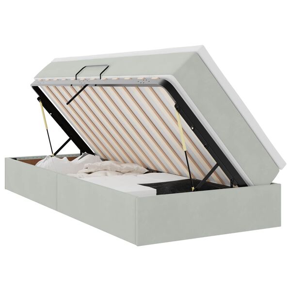 vidaXL Gulta ar uzglabā&scaron;anas vietu un matraci Gai&scaron;i pelēks 90 x 200 cm