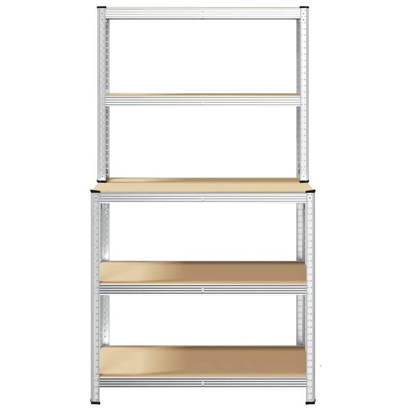 vidaXL 5-līmeņu darba galds ar plauktiem, sudrabains tērauds, koks