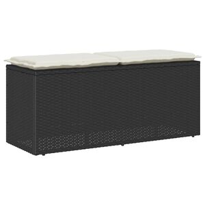 vidaXL dārza sols ar spilvenu melns 110x40x44 cm polirotangpalmas